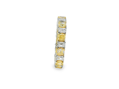 Cushion and Emerald-Cut Yellow and White Diamond Eternity Band