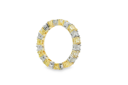Cushion and Emerald-Cut Yellow and White Diamond Eternity Band