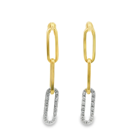 14K Gold Paper Clip Chain Drop Earring with Diamonds