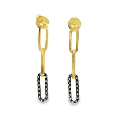 Paper Clip Chain Dangle Earring with Diamonds in 14K Gold
