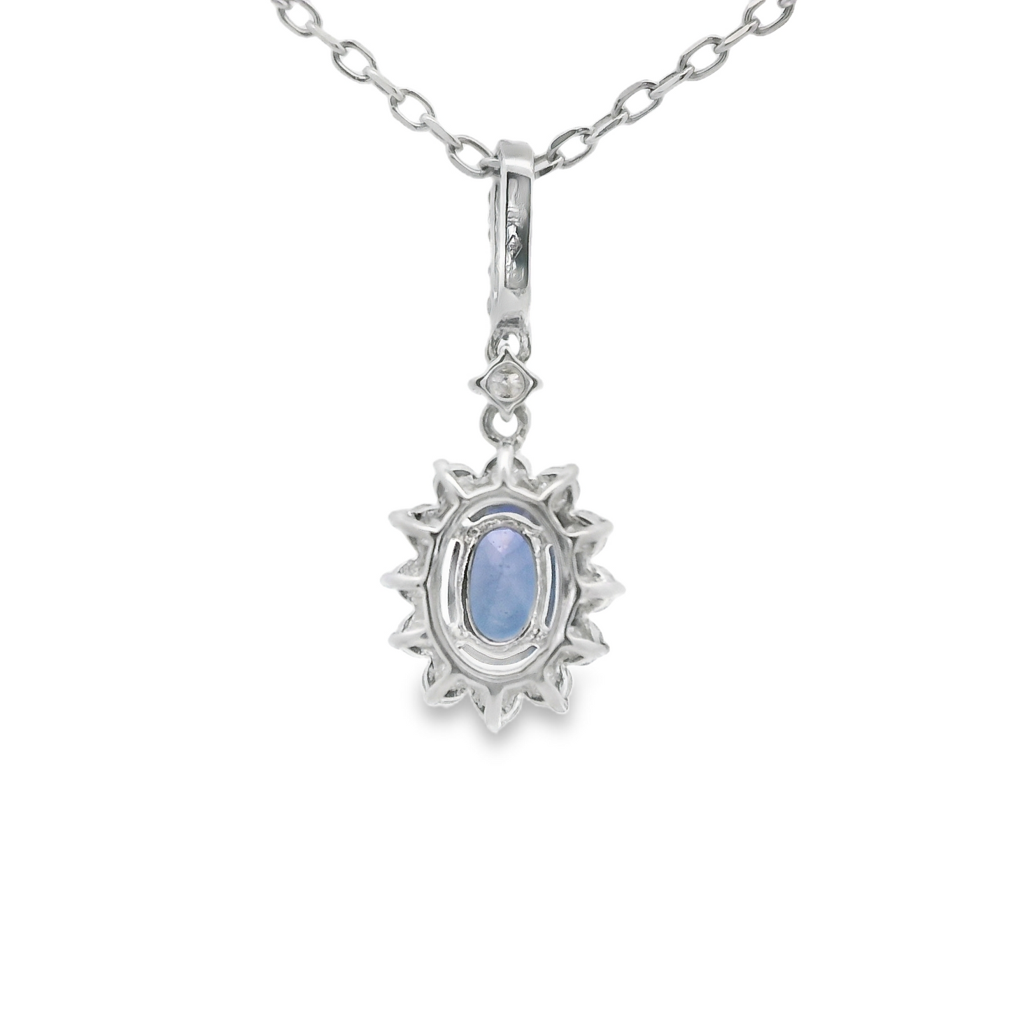 Oval Cut Blue Sapphire with Diamond Halo Pendant