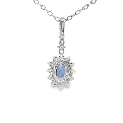 Oval Cut Blue Sapphire with Diamond Halo Pendant