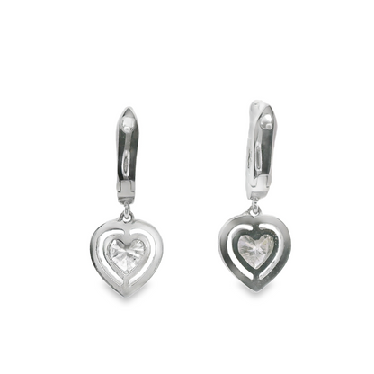 Heart Cut Diamond and Halo Dangle Drop Earrings