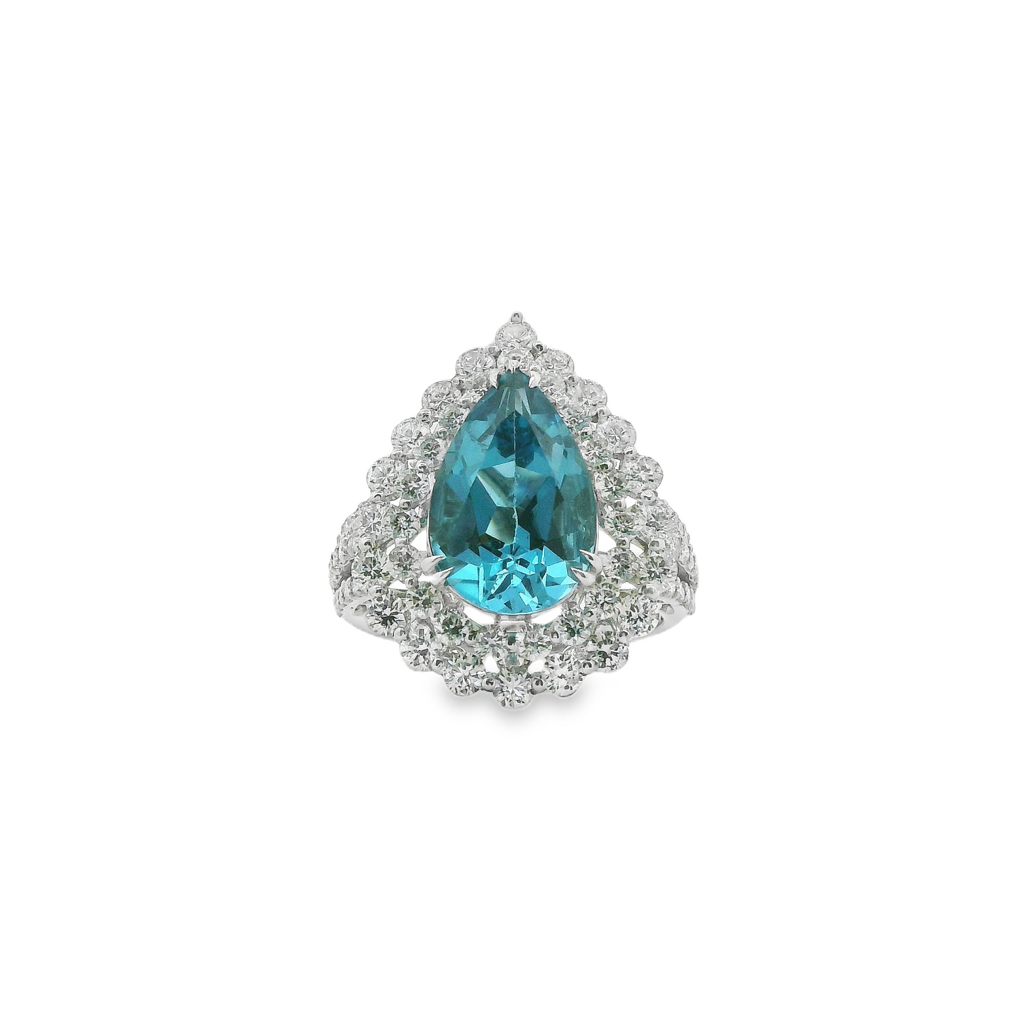 Blue Topaz Pear Cut Halo Cocktail Ring
