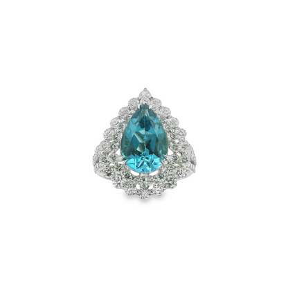 Blue Topaz Pear Cut Halo Cocktail Ring