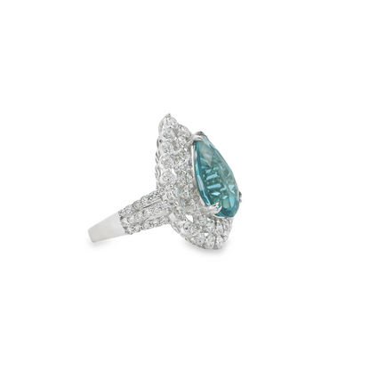 Blue Topaz Pear Cut Halo Cocktail Ring