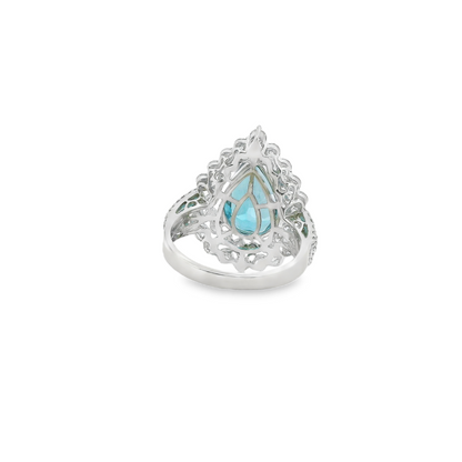 Blue Topaz Pear Cut Halo Cocktail Ring