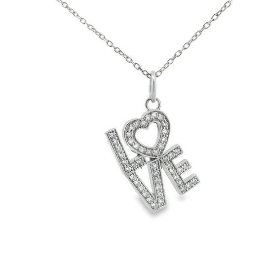 "Love" Charm Pendant in 14K White Gold