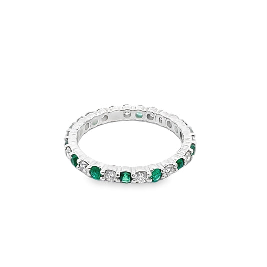 Alternating Emerald and Diamond Eternity Ring in 14K White Gold