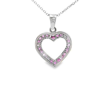 Open Heart Shape Pink Sapphire Pendant Necklace in 14K White Gold