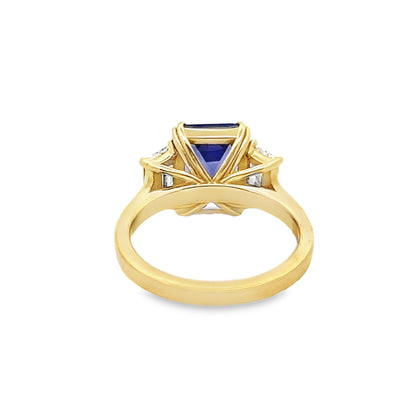 Three-Stone Tanzanite and Diamond Ring in 18K Yellow Gold