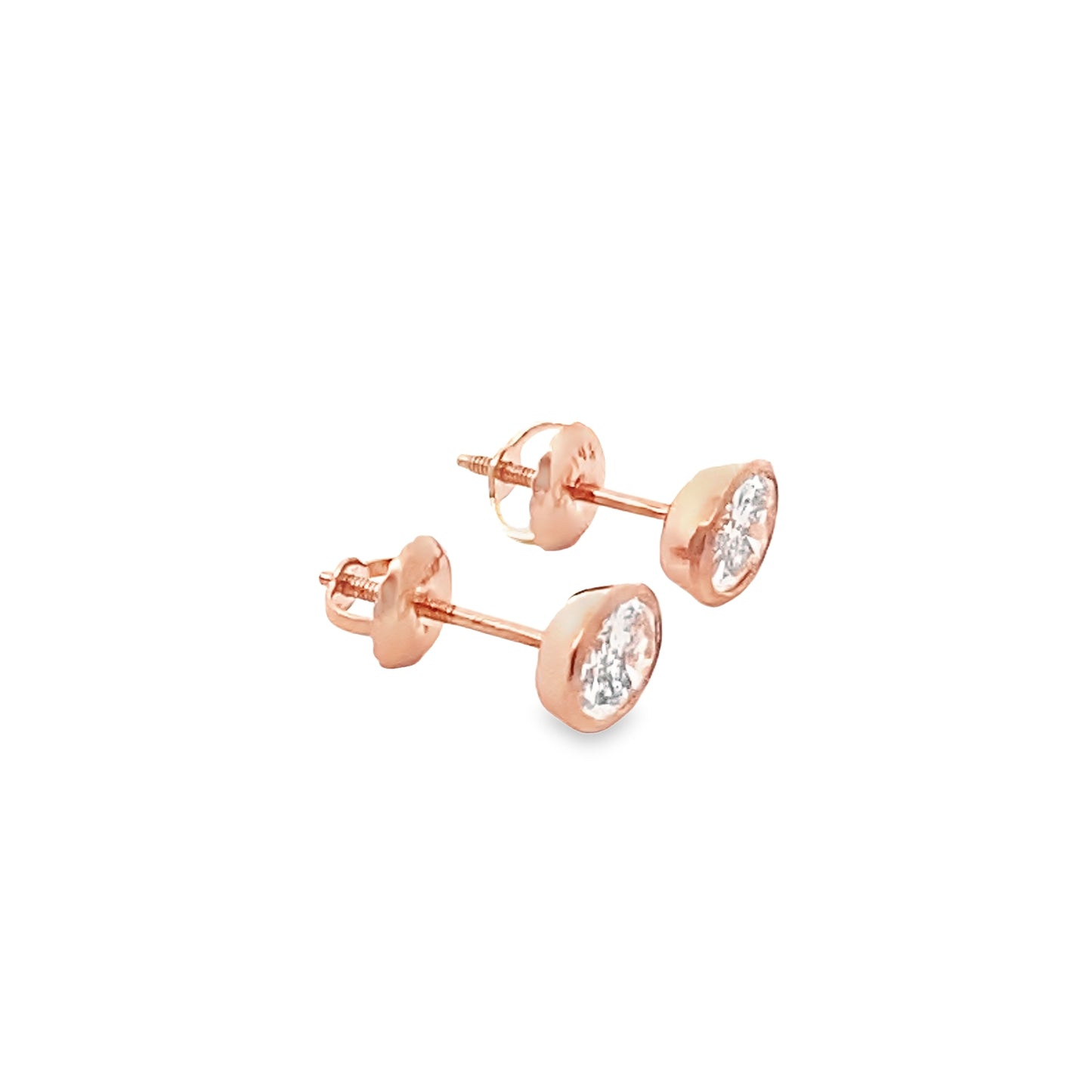 Oval-Cut Diamond Bezel-Set Studs in 14K Rose Gold