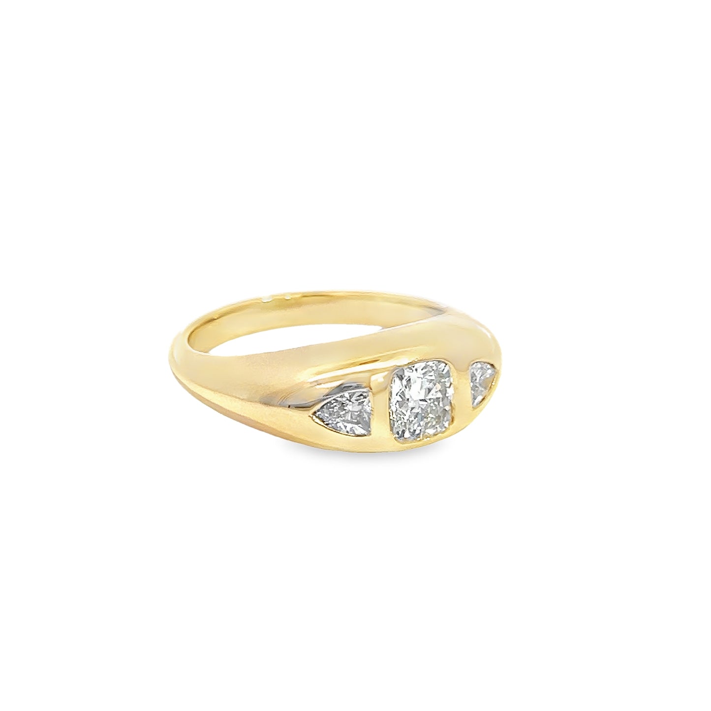 Three-Stone Diamond Spaceship Ring in 14K Yellow Gold