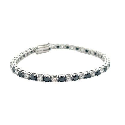 Black and White Diamond Tennis Bracelet in 14K White Gold