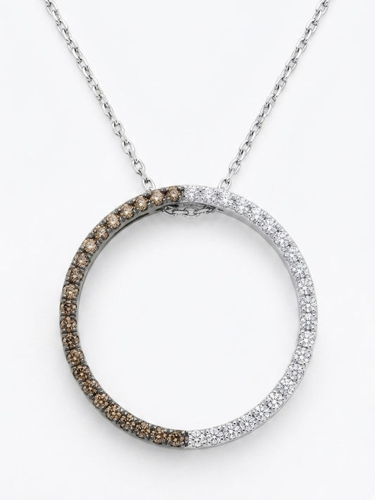 Champagne Diamond Circle Pendant in 14K White Gold