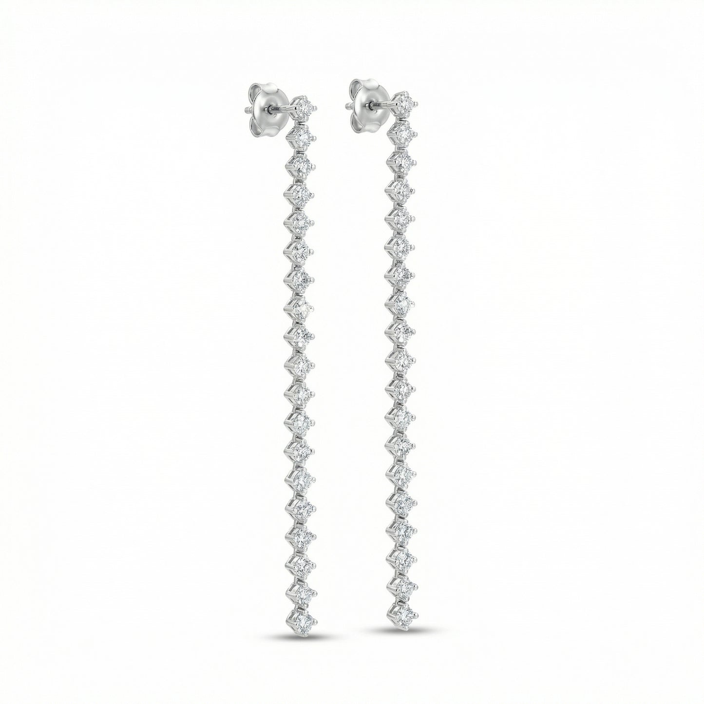 Diamond Long Linear Dangle Earrings in 14K White Gold
