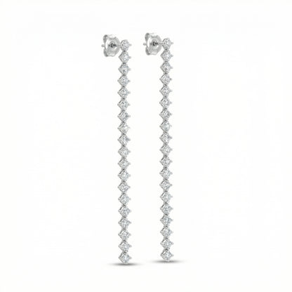 Diamond Long Linear Dangle Earrings in 14K White Gold