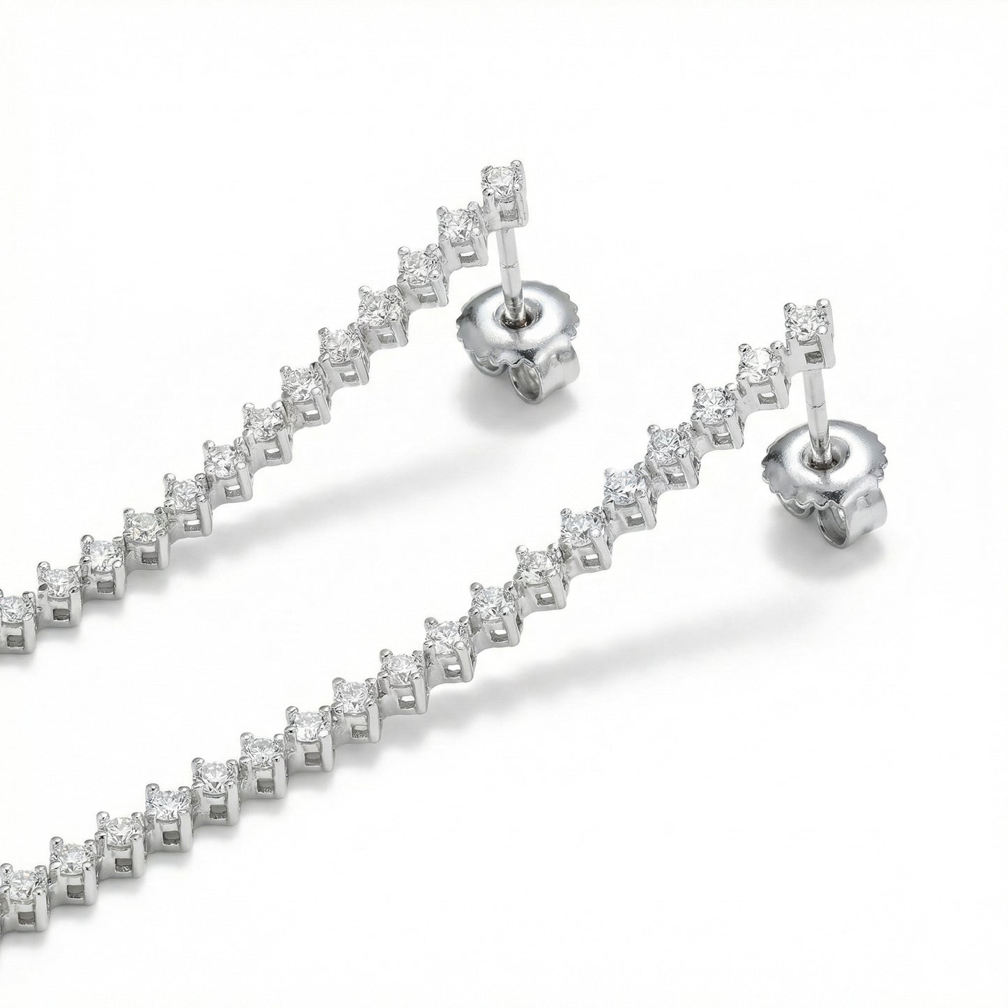 Diamond Long Linear Dangle Earrings in 14K White Gold