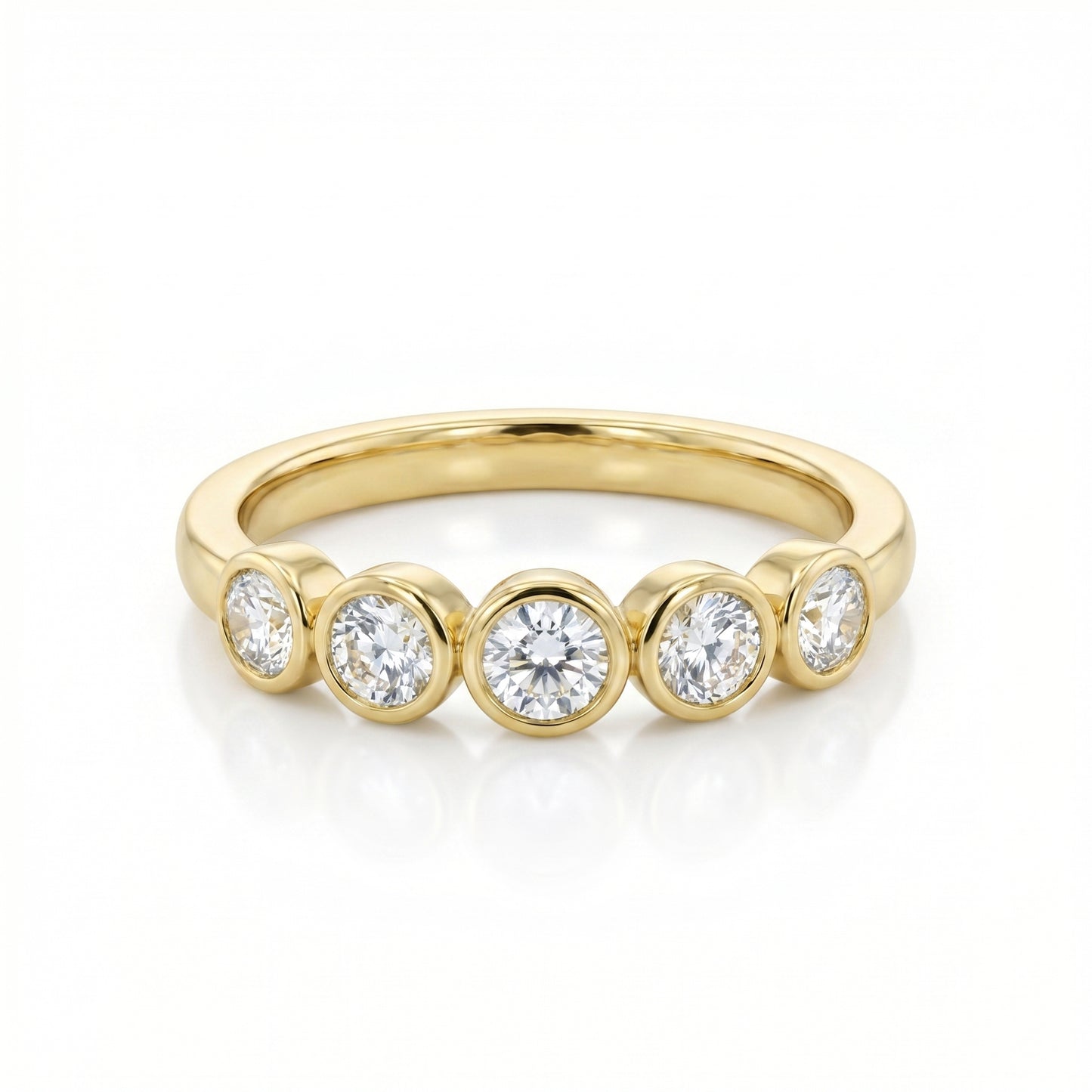 5 Stone Diamond Bezel Set Wedding Band in 14K Yellow Gold