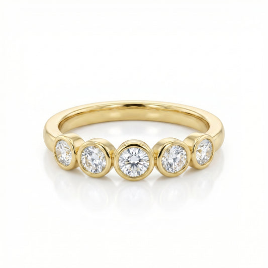 5 Stone Diamond Bezel Set Wedding Band in 14K Yellow Gold