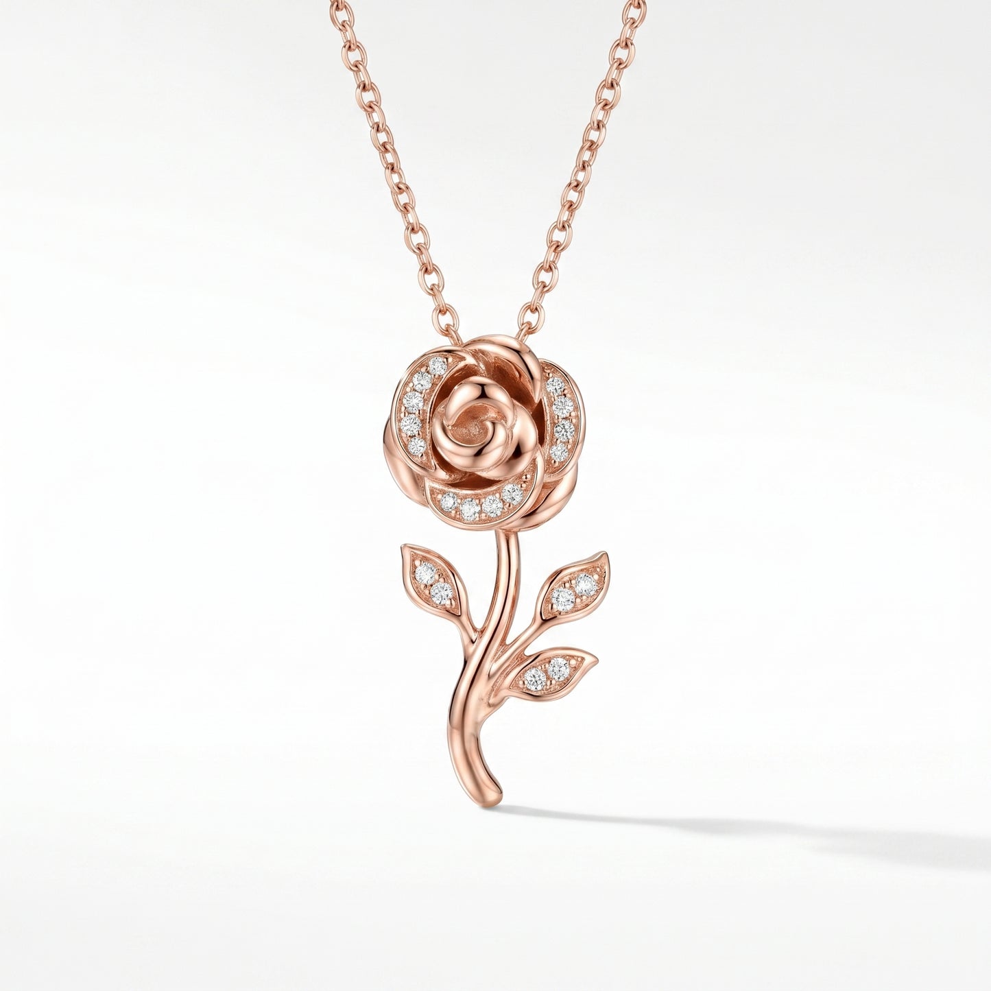 Diamond Rose Charm Pendant in 14K Rose Gold