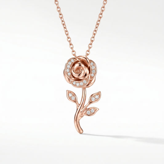 Diamond Rose Charm Pendant in 14K Rose Gold