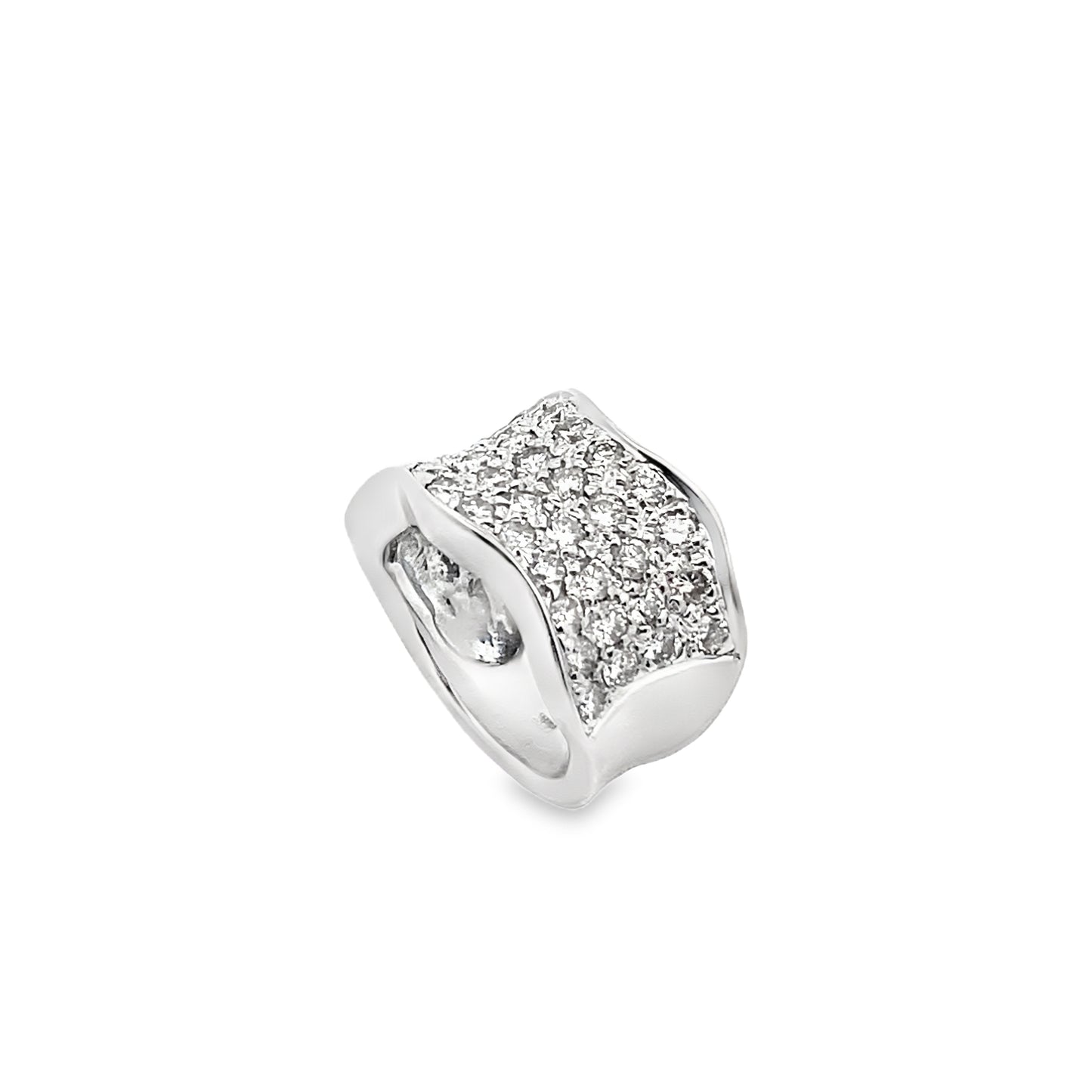 Wide Statement Pave Setting Diamond Ring in 14K White Gold