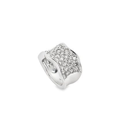 Wide Statement Pave Setting Diamond Ring in 14K White Gold