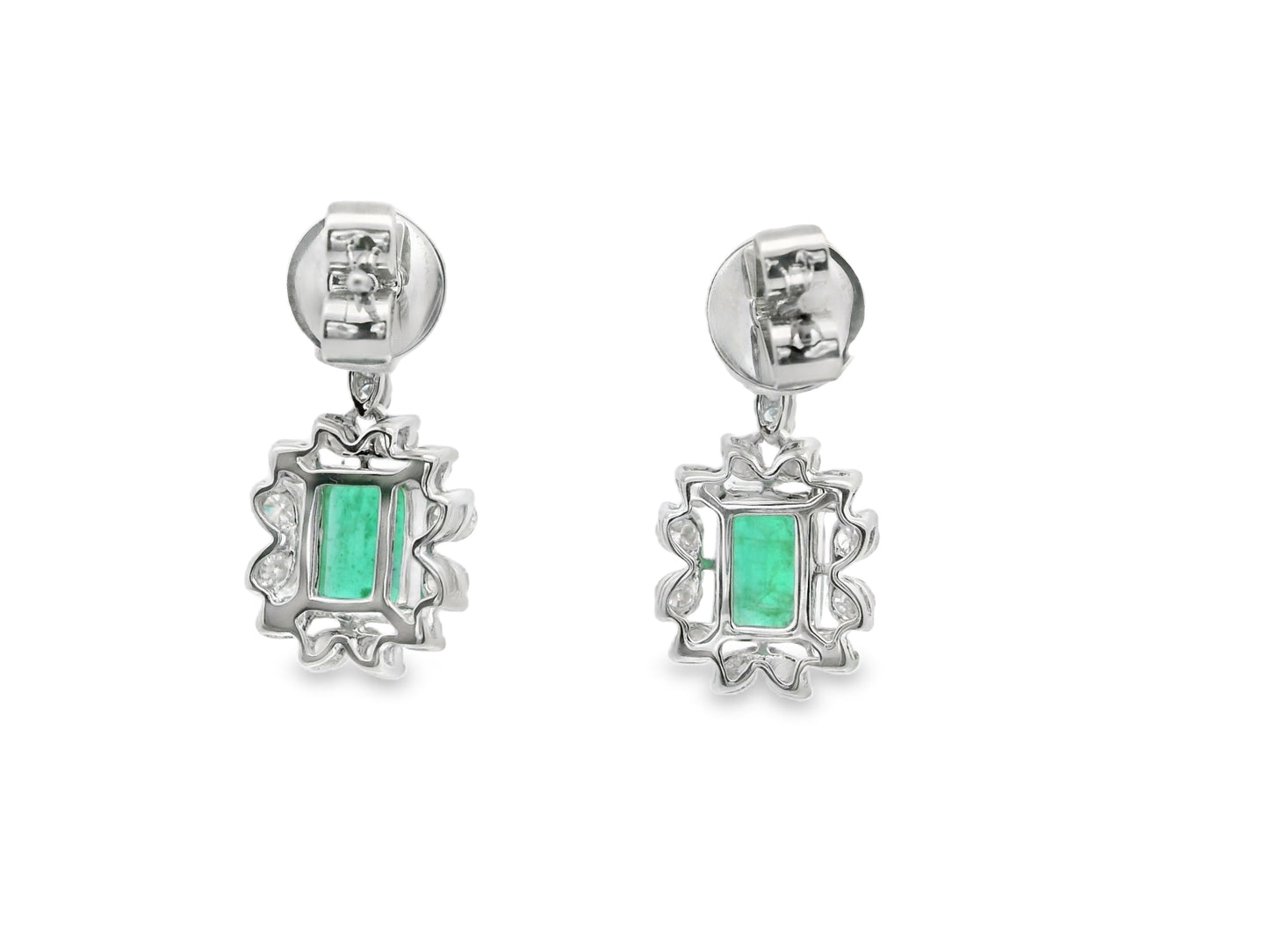 Blue or Green Sapphire Drop Earrings with Diamond Halo in 18K White Gold