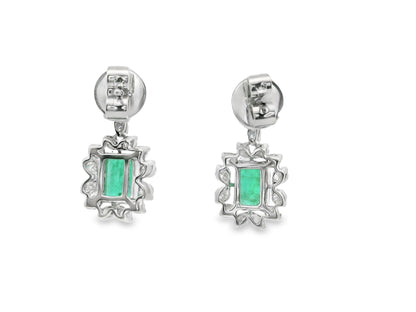 Blue or Green Sapphire Drop Earrings with Diamond Halo in 18K White Gold