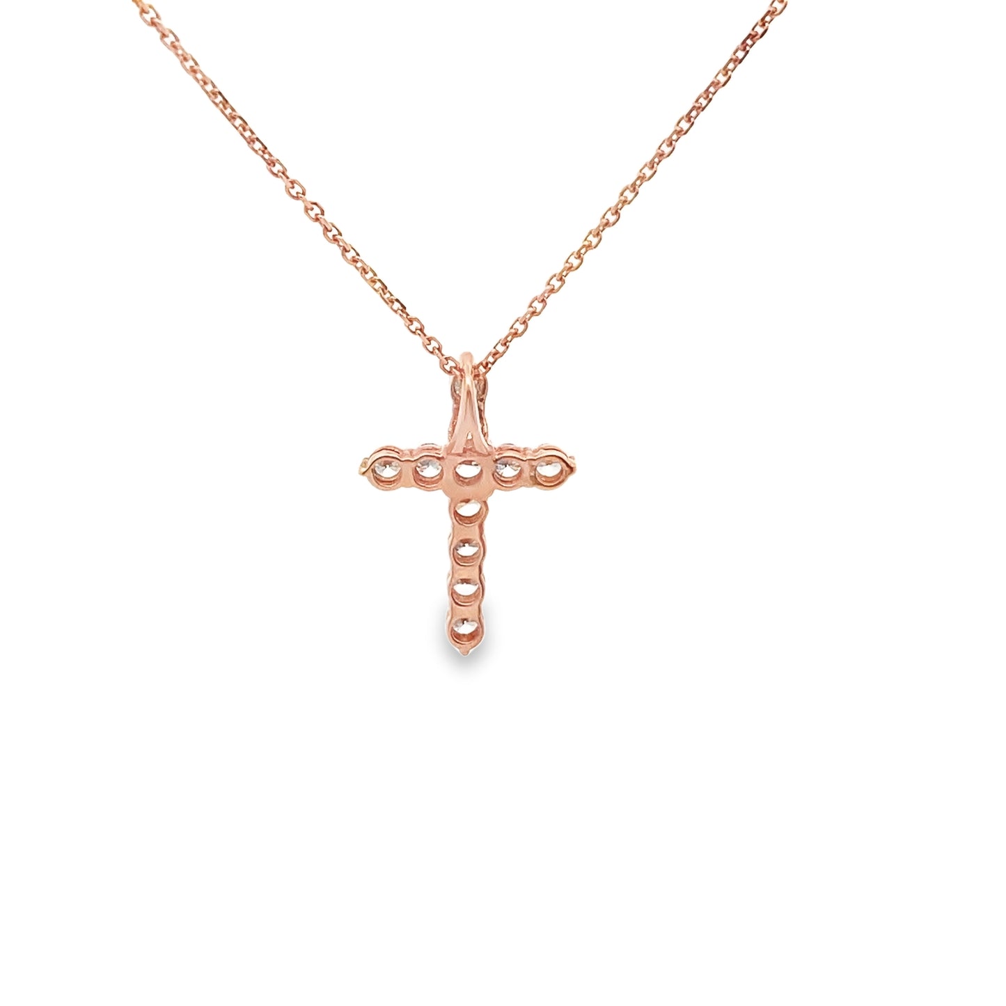 Round Cut Diamond Cross Pendant in 14K Rose Gold