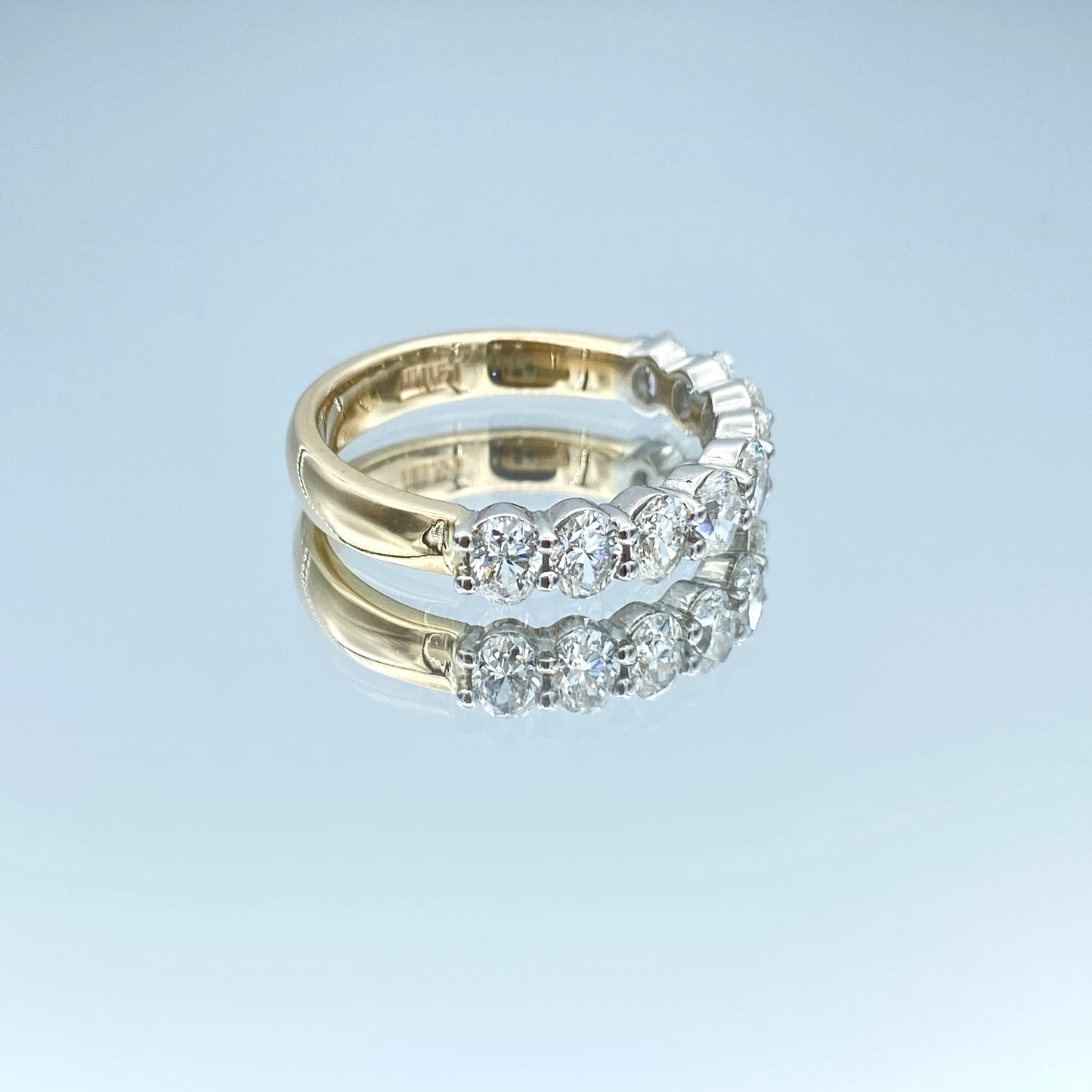 Nine Stone Oval-Cut Diamond Ring in Platinum and 14K Yellow Gold - L and L Jewelry