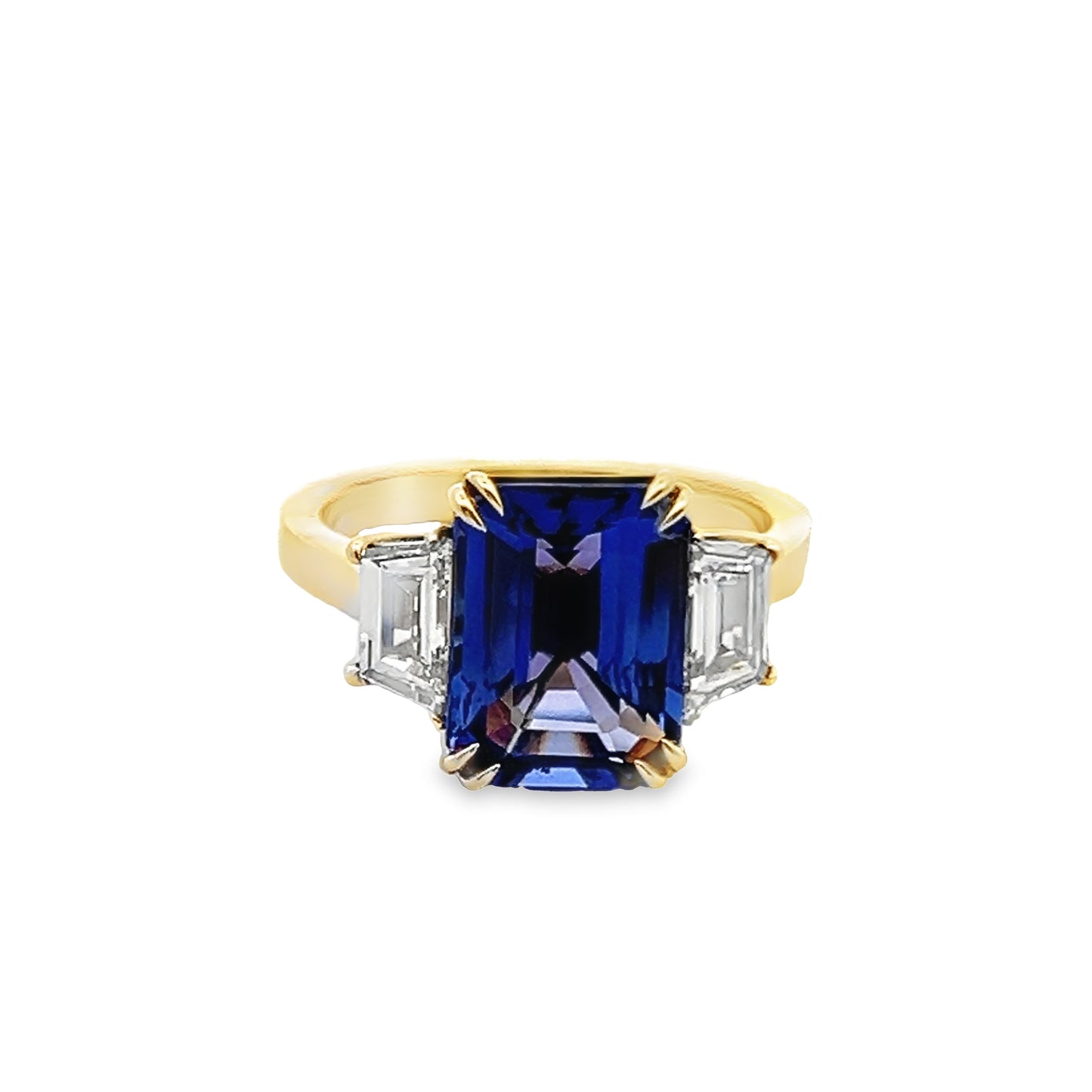 Three-Stone Tanzanite and Diamond Ring in 18K Yellow Gold