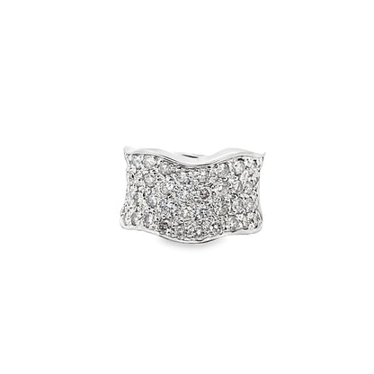 Wide Statement Pave Setting Diamond Ring in 14K White Gold