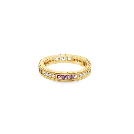 Sapphire and Diamond Eternity Ring in 14K Yellow Gold