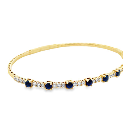 Sapphire and Diamond Flexible Bangle Bracelet in 14K Yellow Gold