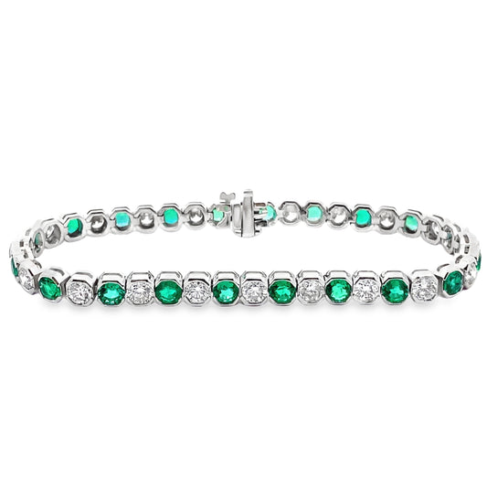 Alternating Emerald and Diamond Tennis Bracelet in 14K White Gold