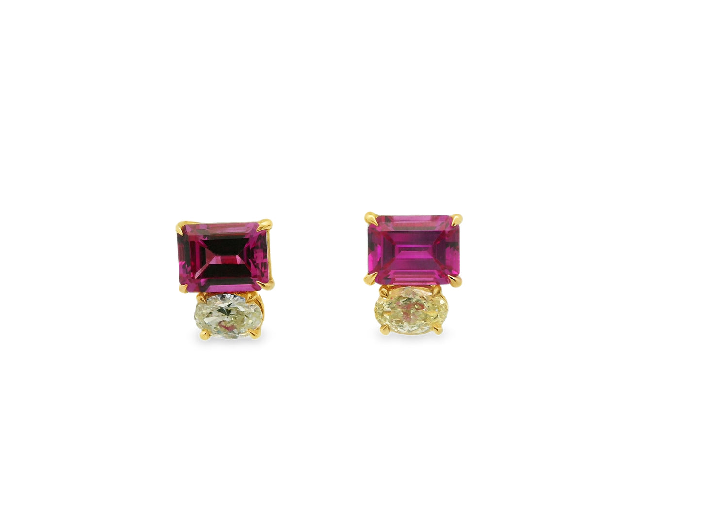 Pink Sapphire and Oval-Cut Diamonds Stud Earrings in 14K Rose Gold