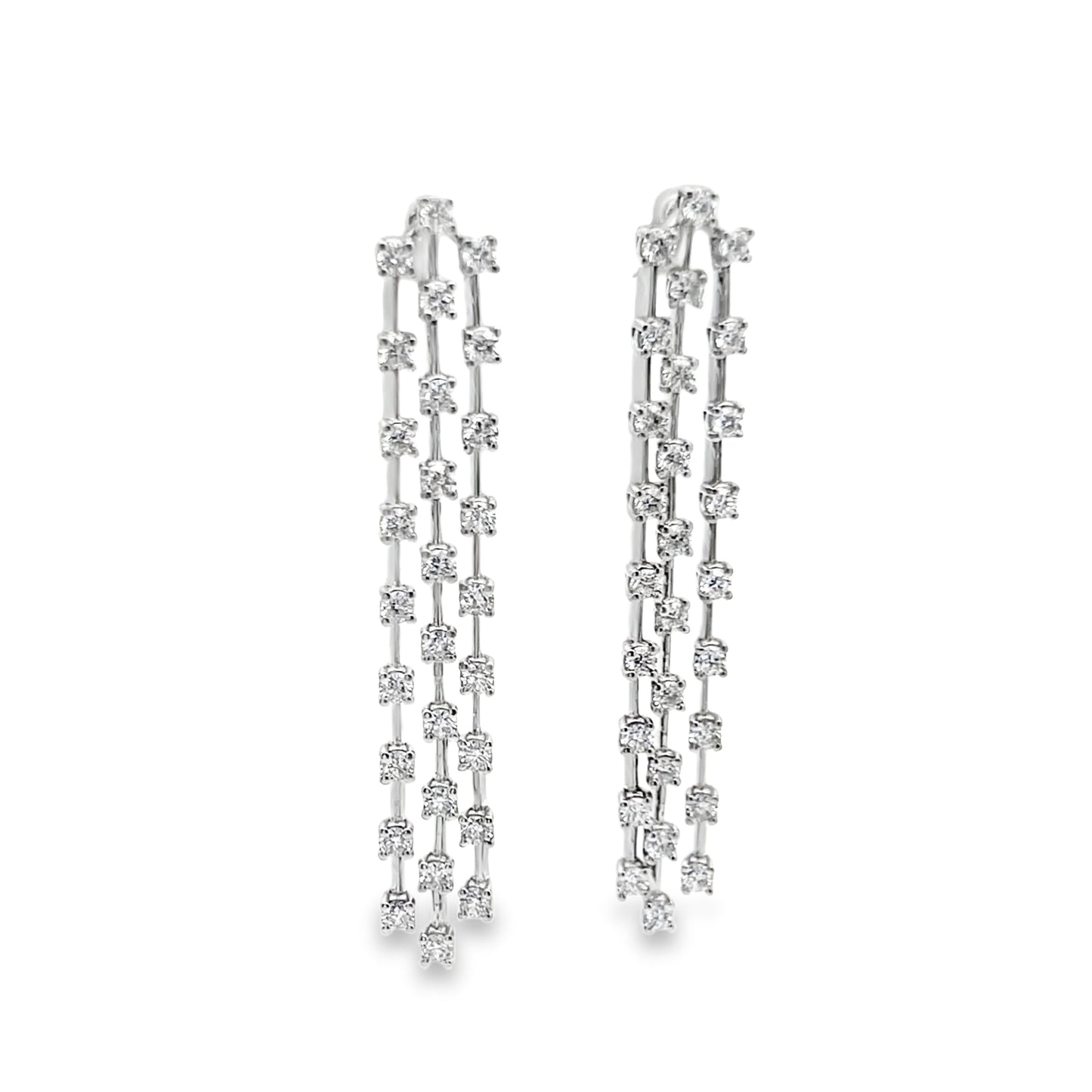 Three-Row Linear Drop Diamond Earrings in 14K White Gold