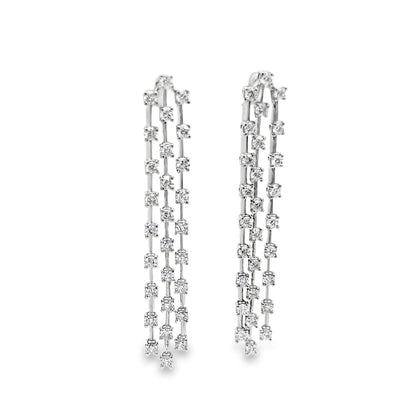 Three-Row Linear Drop Diamond Earrings in 14K White Gold