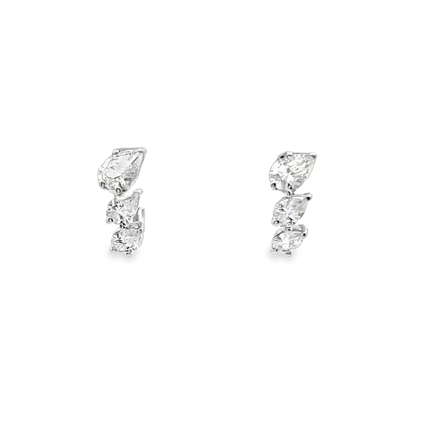 Pear-Cut Diamond Huggie Hoop Earrings in 14K White Gold