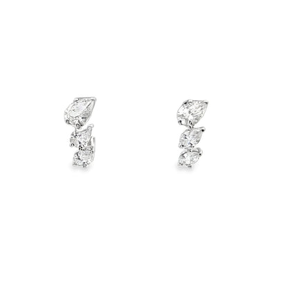 Pear-Cut Diamond Huggie Hoop Earrings in 14K White Gold