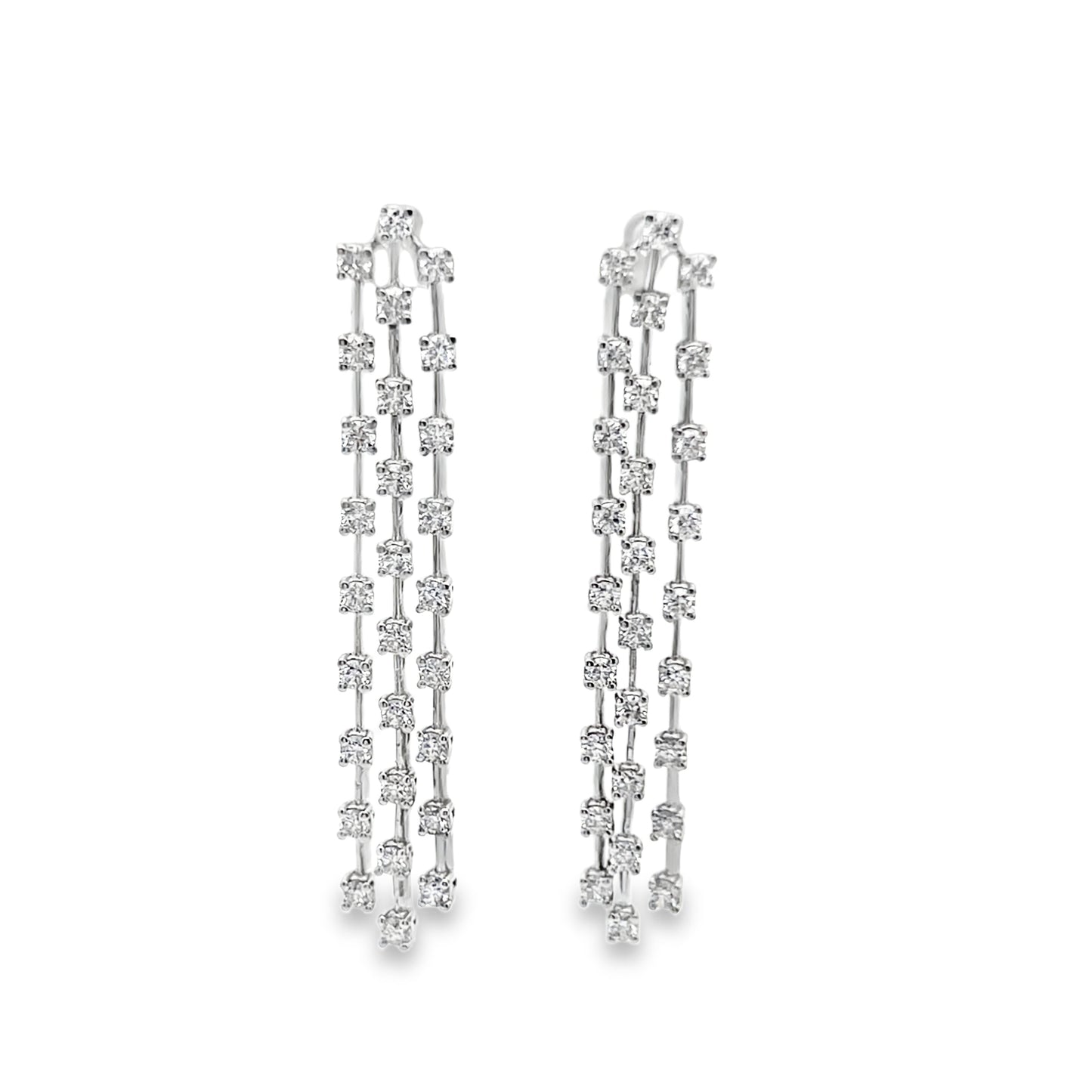 Three-Row Linear Drop Diamond Earrings in 14K White Gold