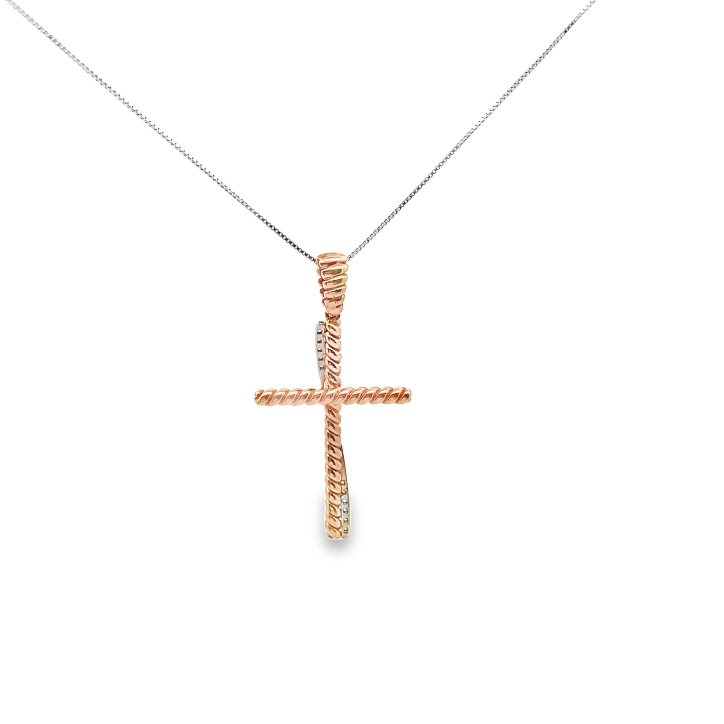 Wrap Around Diamond Cross Necklace in 14K White and Rose Gold