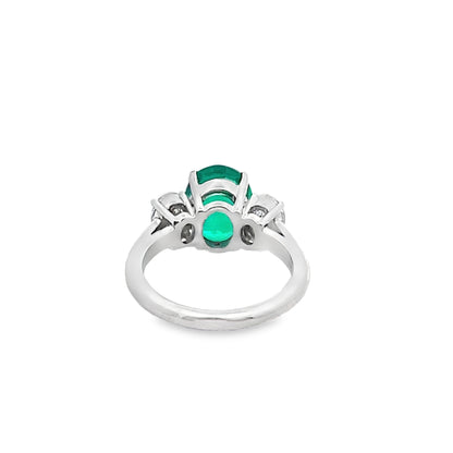 Oval-Cut Emerald and Oval-Cut Diamond Ring in 14K White Gold