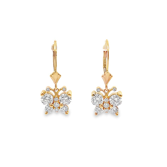 Butterfly Silhouette Dimond Drop Earrings in 14K Yellow Gold