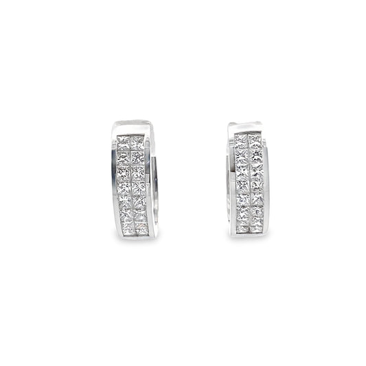 Princess-Cut Diamond Huggie Hoop Earrings in 14K White Gold