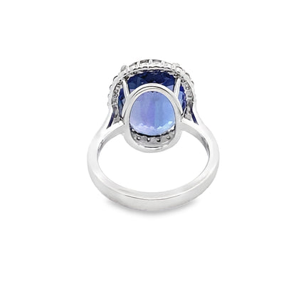 Oval-Cut Tanzanite Ring with Diamond Halo in 14K White Gold