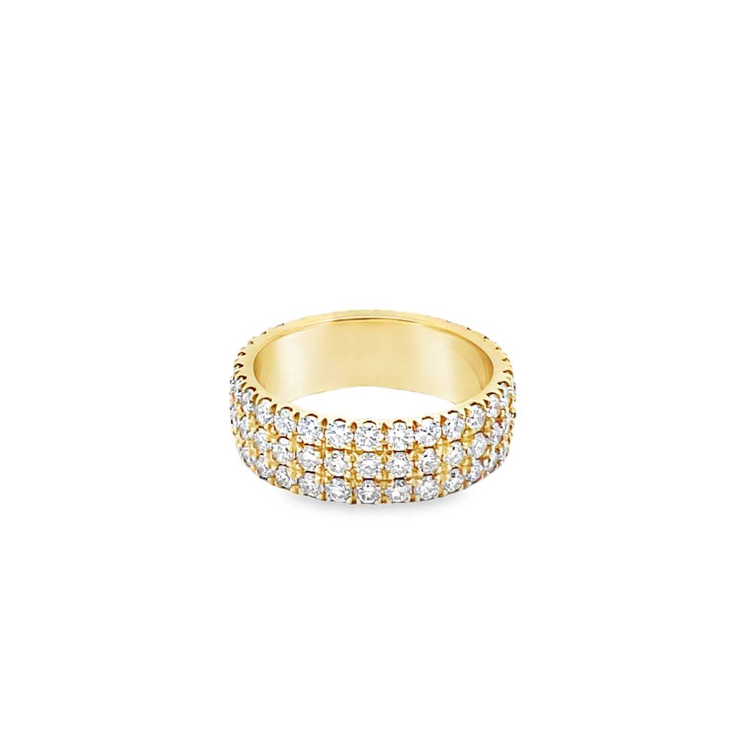 Three Row Round Brilliant-Cut Diamond Eternity Ring in 14K Yellow Gold