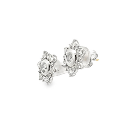 Floral Halo Jacket Diamond Stud Earrings in 14K White Gold
